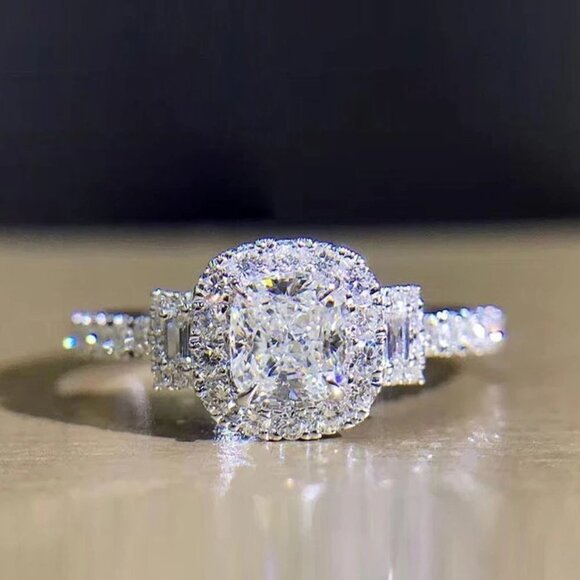 🎀 Beautiful Pure Zircon Cubic Carved Macro Pave Silver Rings Women, PD646 - Picture 2 of 4